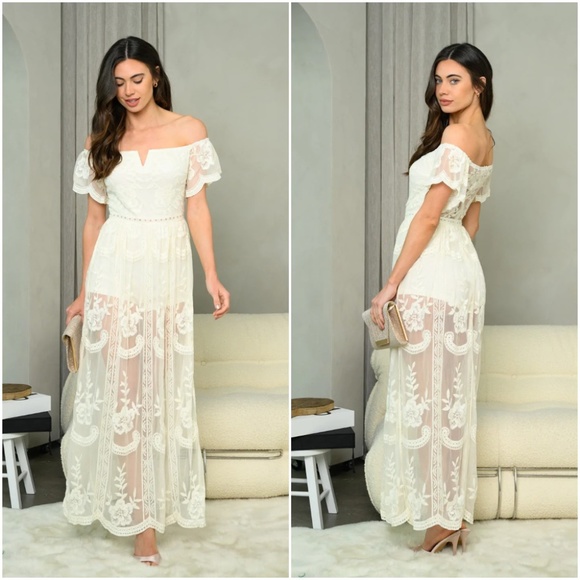 OFF SHOULDER ALL OVER LACE MAXI DRESS - Picture 6 of 6